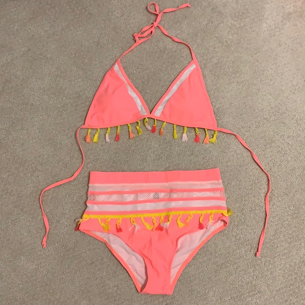 Brand New size L Pink High-waisted Bikini Set